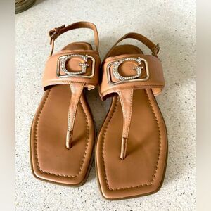 Elegant Tan Sandals with Gold Accent by Guess